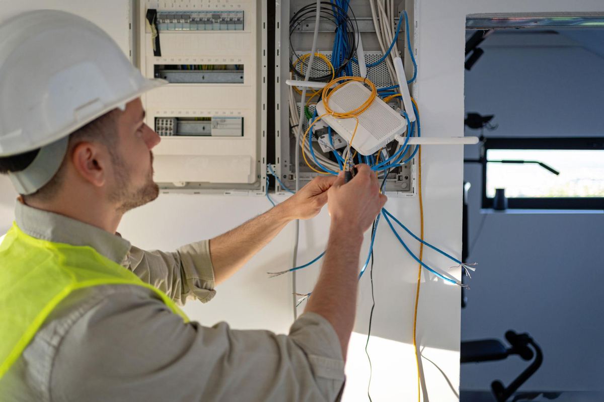 Técnico realizando instalación de red